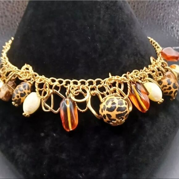 New Courtney Goldtone Leopard Ball Dangle Necklace NWT - Picture 4 of 5